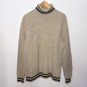 J. Crew | Oatmeal Rugged Merino Turtleneck Sweater with Navy & Olive Stripes